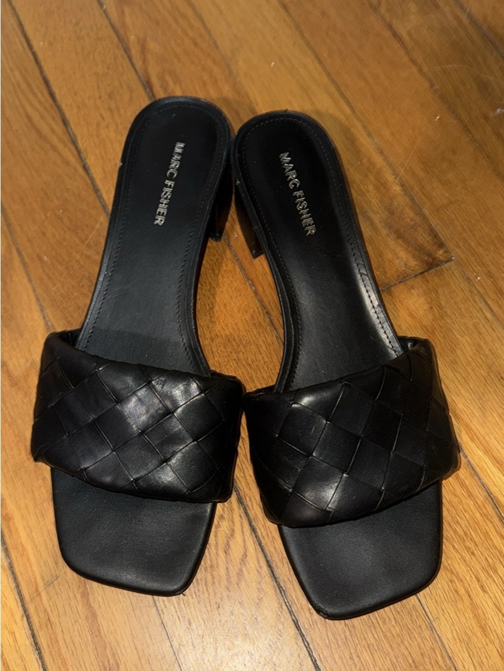 Marc Fisher Black Woven Slide Heeled Sandals